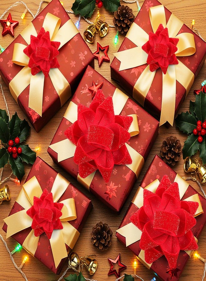 Knitgrip 18 Pcs Christmas Red Velvet Gift Bow for Gift Wrapping 2.8 Inch and 4 Inch Christmas Self Adhesive Glitter Ribbon Bows Stick on Flocked for Xmas Present Wrapping Decor Wreaths Tree - Image 4